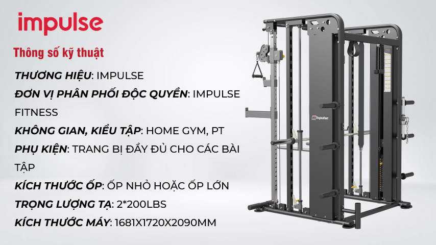 Thông số kỹ thuật khung tập đa năng Impulse ES2100+ES2000OPT1+ES2000OPT2 (Tạ đôi 2*170LBS)