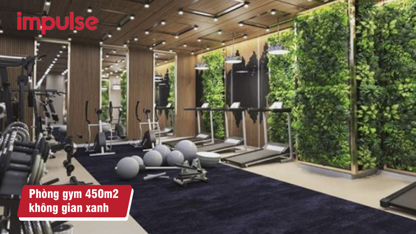 Mẫu thiết kế phòng gym 450m2 không gian xanh